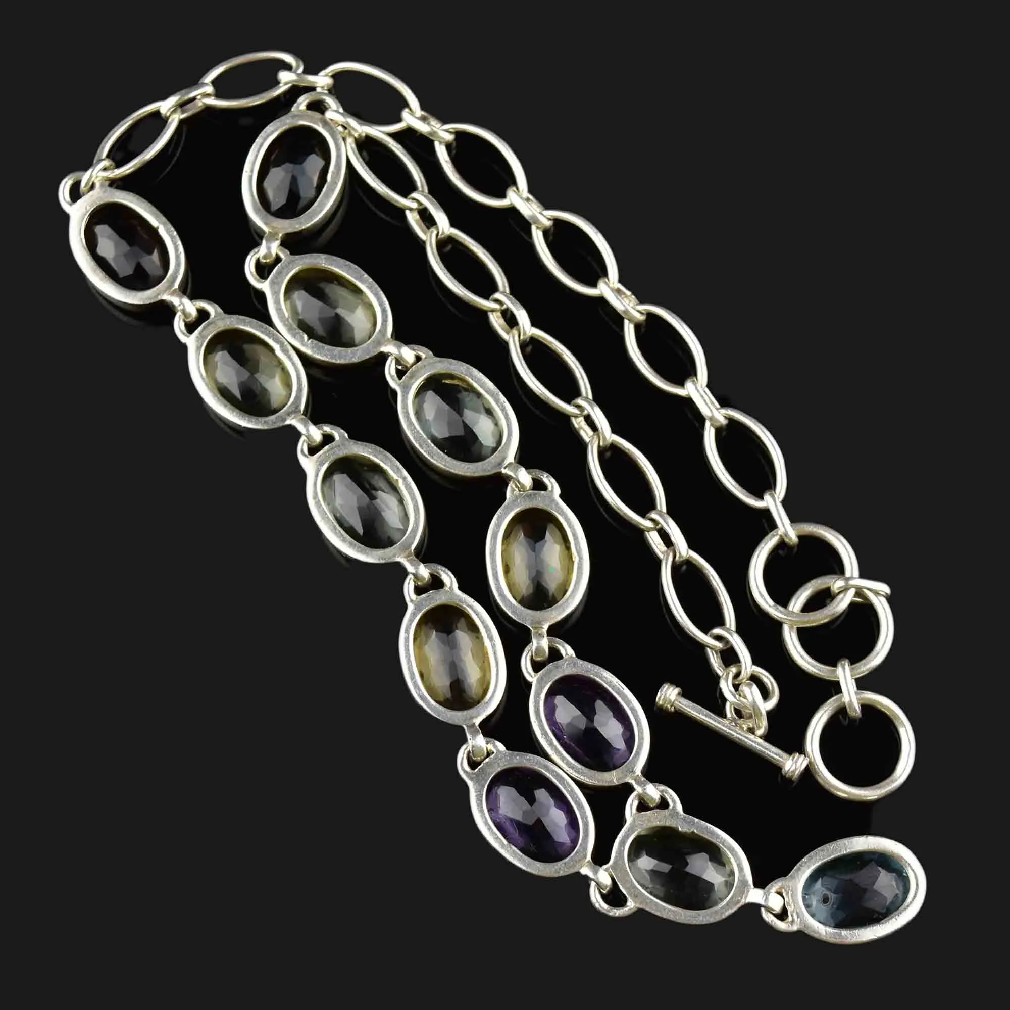 Vintage Silver Amethyst Topaz Citrine Drop Necklace