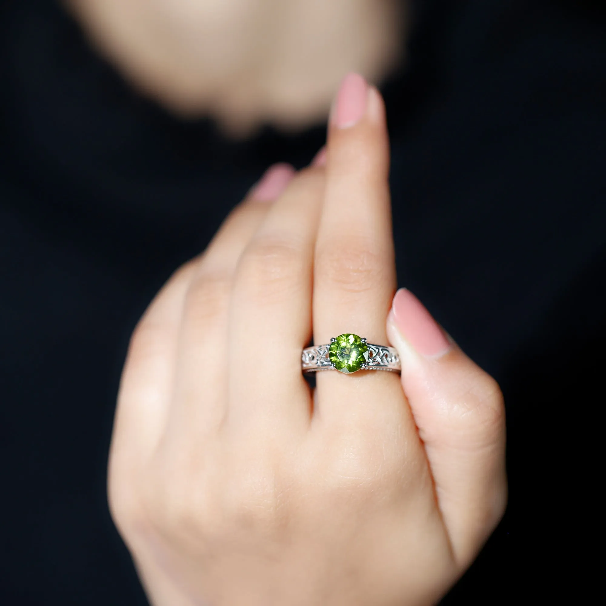 Vintage Style Peridot Celtic Knot Band Ring with Surprise Diamond
