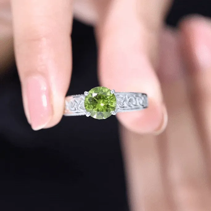 Vintage Style Peridot Celtic Knot Band Ring with Surprise Diamond