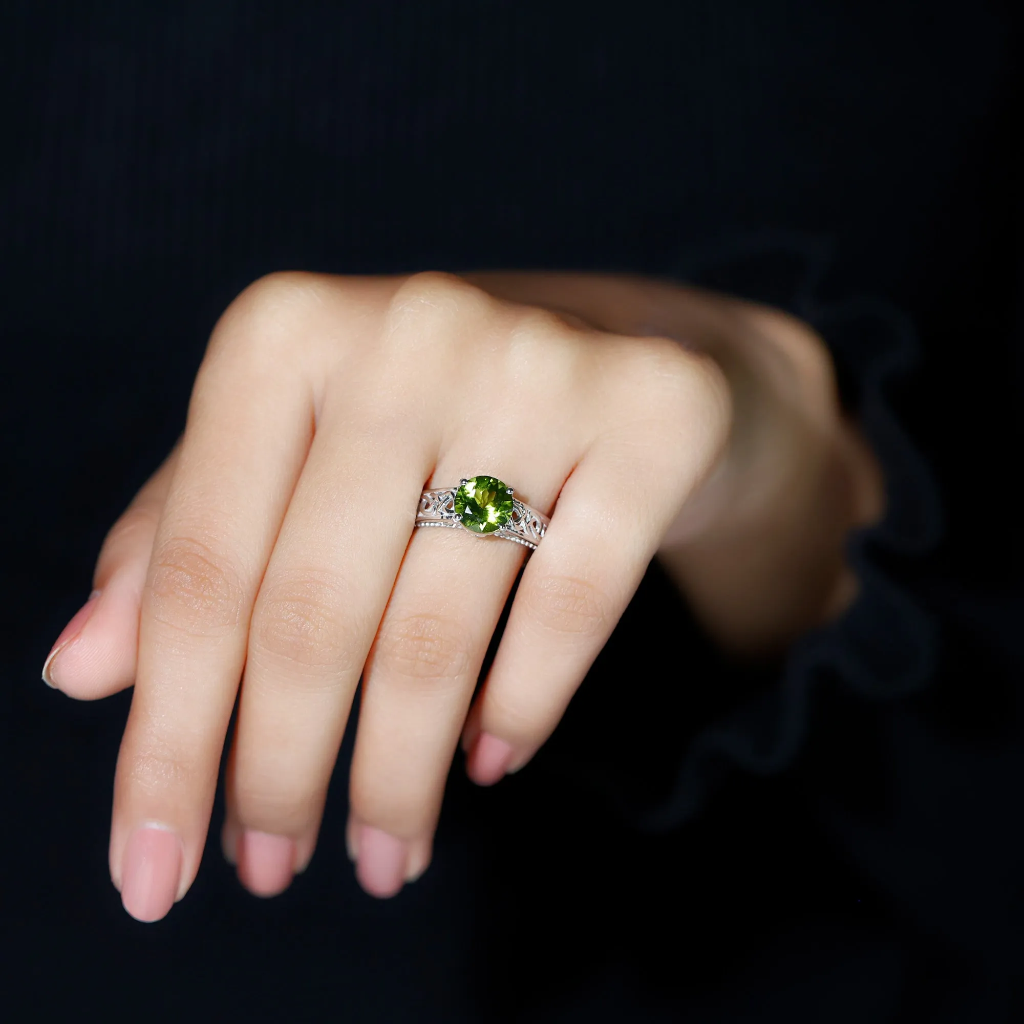 Vintage Style Peridot Celtic Knot Band Ring with Surprise Diamond