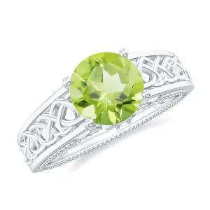 Vintage Style Peridot Celtic Knot Band Ring with Surprise Diamond