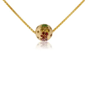 Yellow Gold Satin Finish Flush Set Rainbow Sapphire Ball Necklace