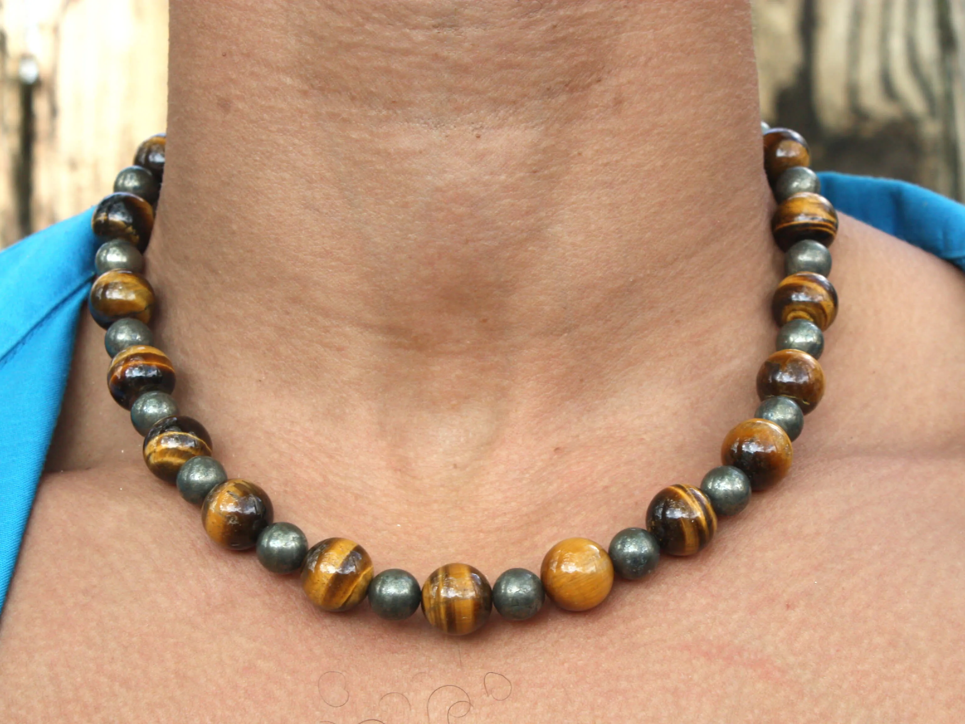 Yellow Tiger Eye & Pyrite Necklace