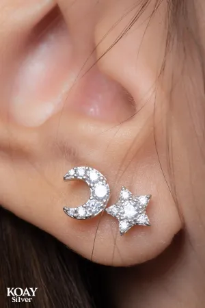 Zircon Crescent Star (02) Earring